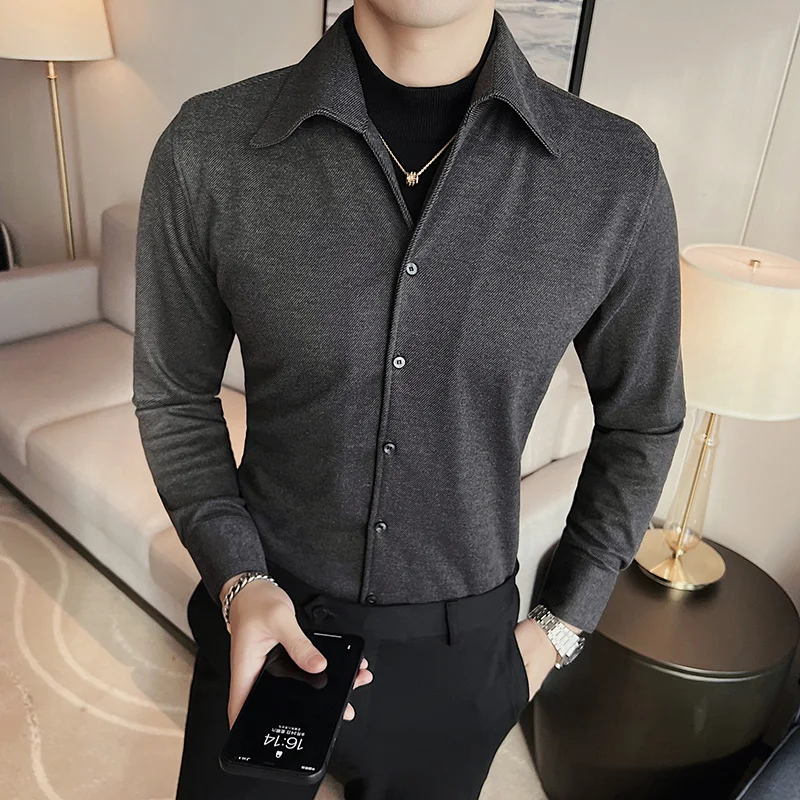 Camisas De Hombre High Quality Winter Thick Woolen Shirts For Men Fashion Fake Two Pieces Slim Fit Casual Men's Social Shirt 4XL