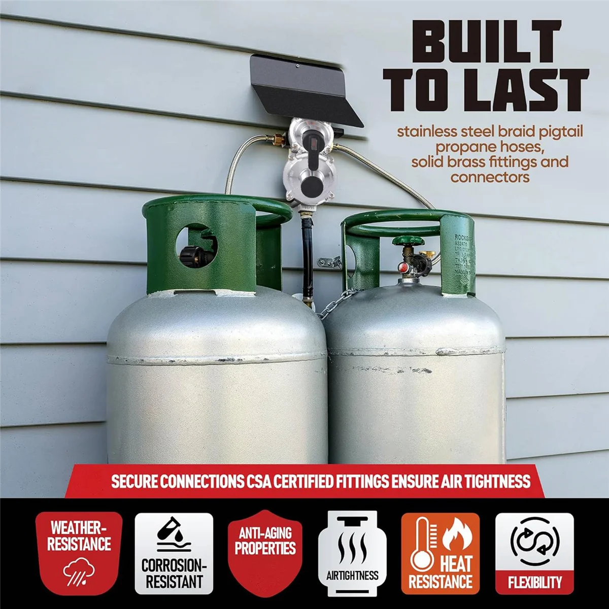 

A34R RV Propane Regulator with Hose, Heavy Duty 2-Tank 2-Stage Auto Changeover LP Propane Gas Regulator with Gauge
