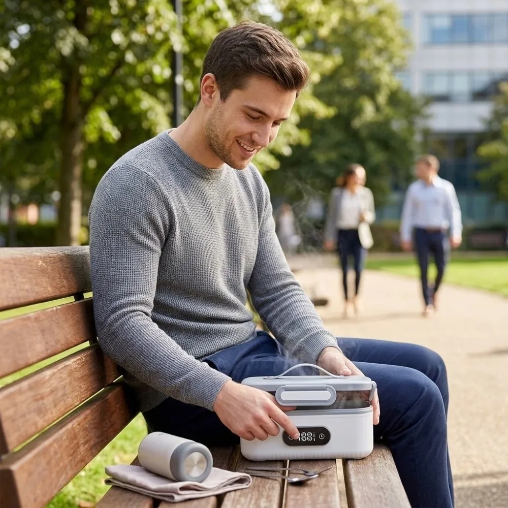 4-speed Temp USB Heated Lunch Box 304 Food-Grade Stainless Steel 6-speed Timer Electric Lunch Box Adjustable Heating