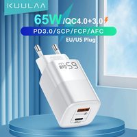 KUULAA 65W GaN Charger Quick Charge 4.0 3.0 Type C PD USB Charger for IPhone15 14 13 Pro Max Fast Charger For Laptop PD Charger