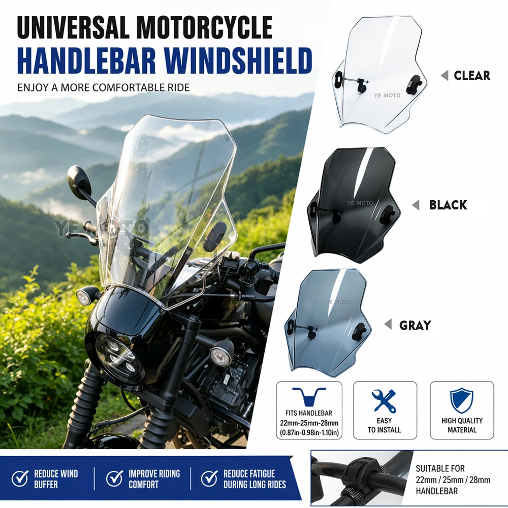 Universell für MT07 MT09 Windschutzscheibenabdeckungen, Motorrad-Windschutzscheibe, verstellbare Windschutzscheibe für HONDA CBR600RR CB1000R GXSR 600 750