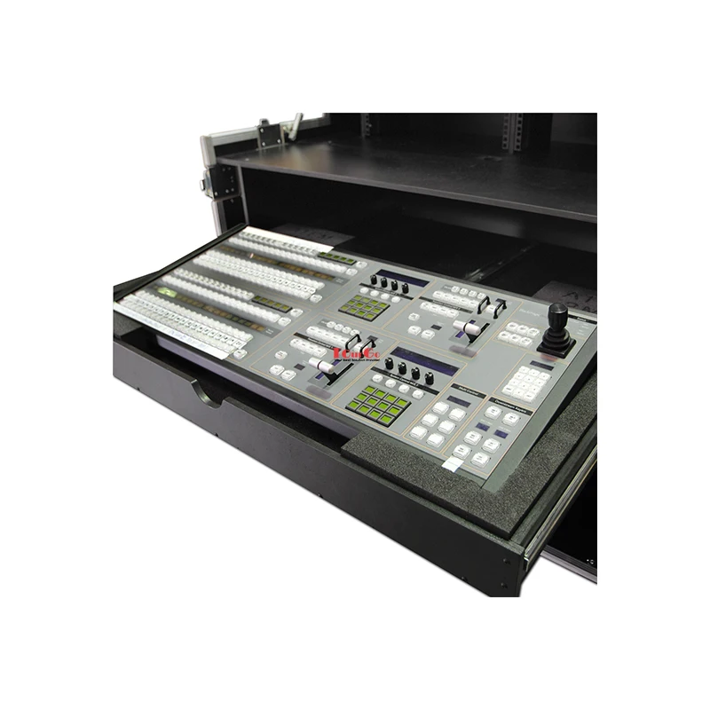 Twin 10u Production Workstation Flight Road Case With Pull Out Drawer And TFT Mounting Facilities