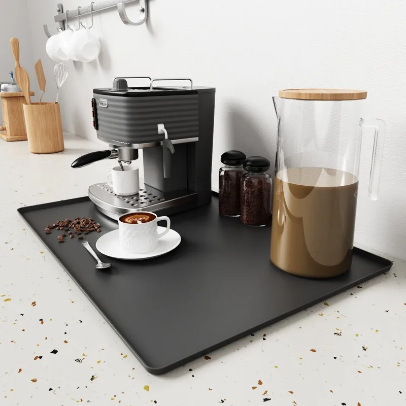 Practical Silicone Coffee Machine Mat Bar Counter Dining Table Anti Slip Heat Insulating Large Drain Tray Coffee Cup Drying Mat