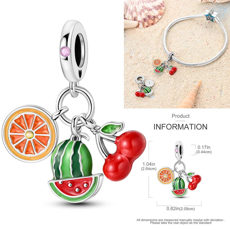 Frucht-Charm 925 Sterling Silber Erdbeere Kirsche Avocado Perlenanhänger Passend für Europäische Armbänder DIY Damenschmuck Geschenk 2026 – Detail 26