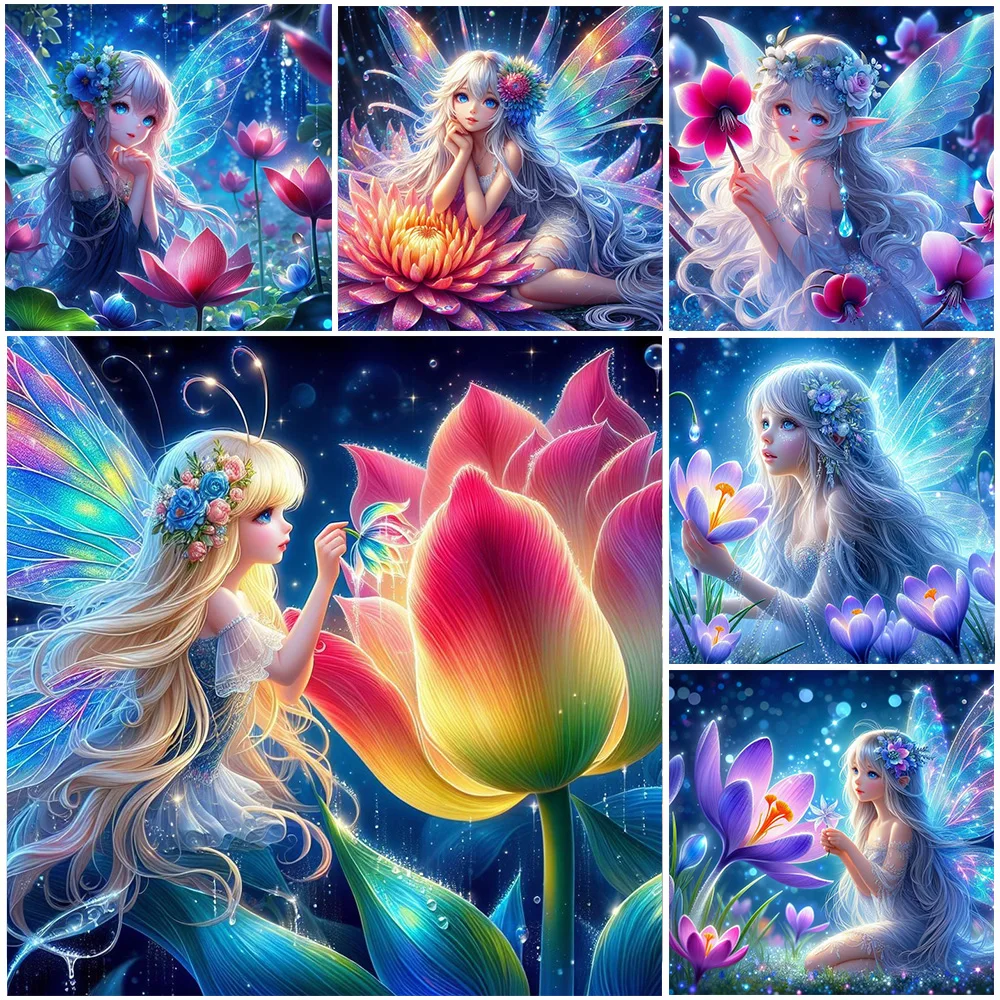 Diamond Painting DIY Cute Fairies Collect Nectar From The Flower 5D Full Drills Mosaic Kits Embroidery Cross Stitch Home Decor