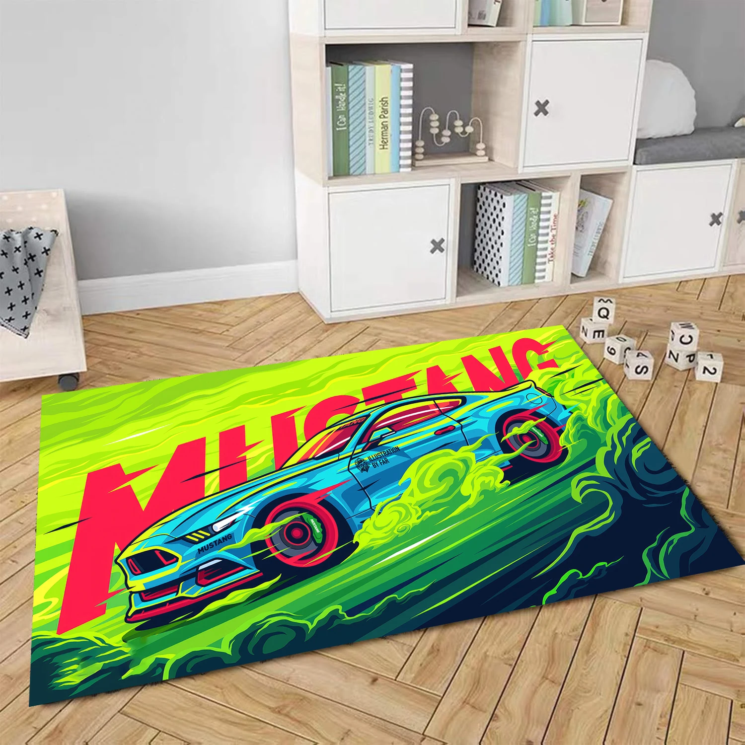 1Classical Racing Car Pattern Art mat for Living Room Bedroom Home Sofa Decoration,Kids Play Area Rug Non-slip Floor Mat