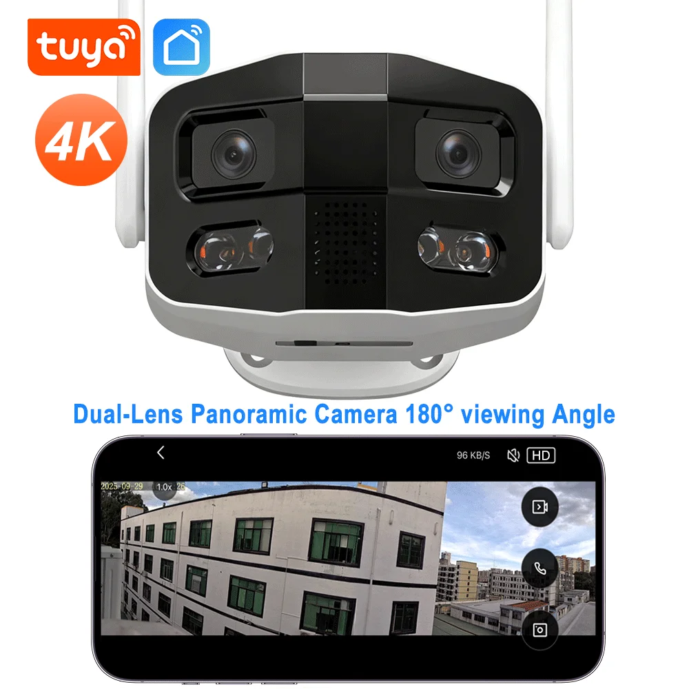 

Tuya 8MP 4K Dual-Lens Large wide 180°Security Outdoor WiFi Camera With Color Night Vision Siren 2-Way Talk Waterproof IP Camera
