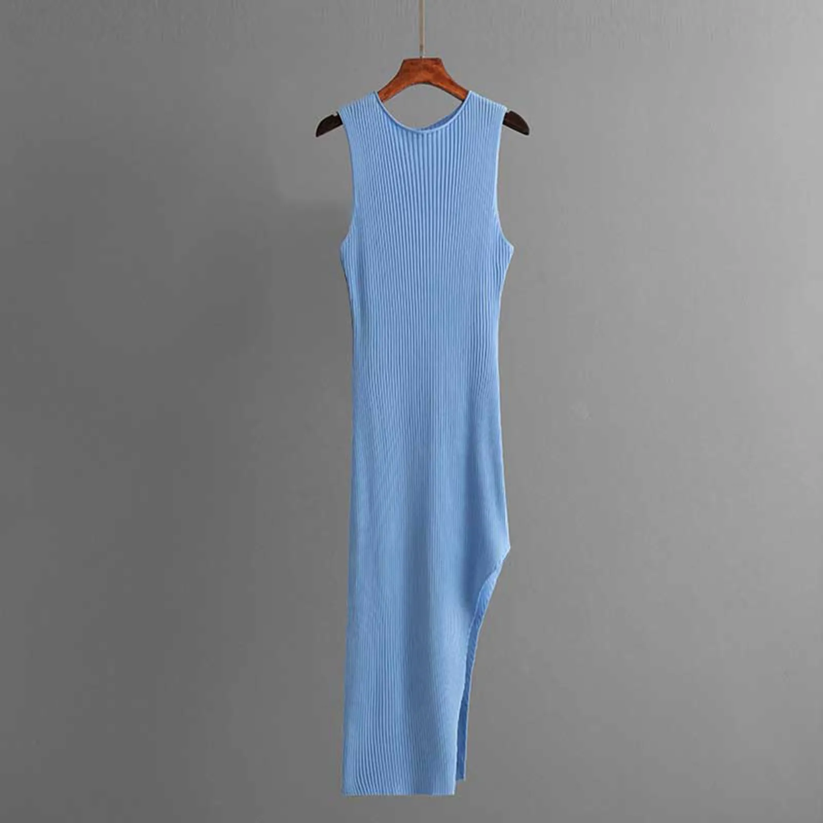 

Irregular Hem Knitted Vest Dress for Women Solid Color Slim Fit Elegant Dresses Sleeveless Round Neck Casual Summer Dress