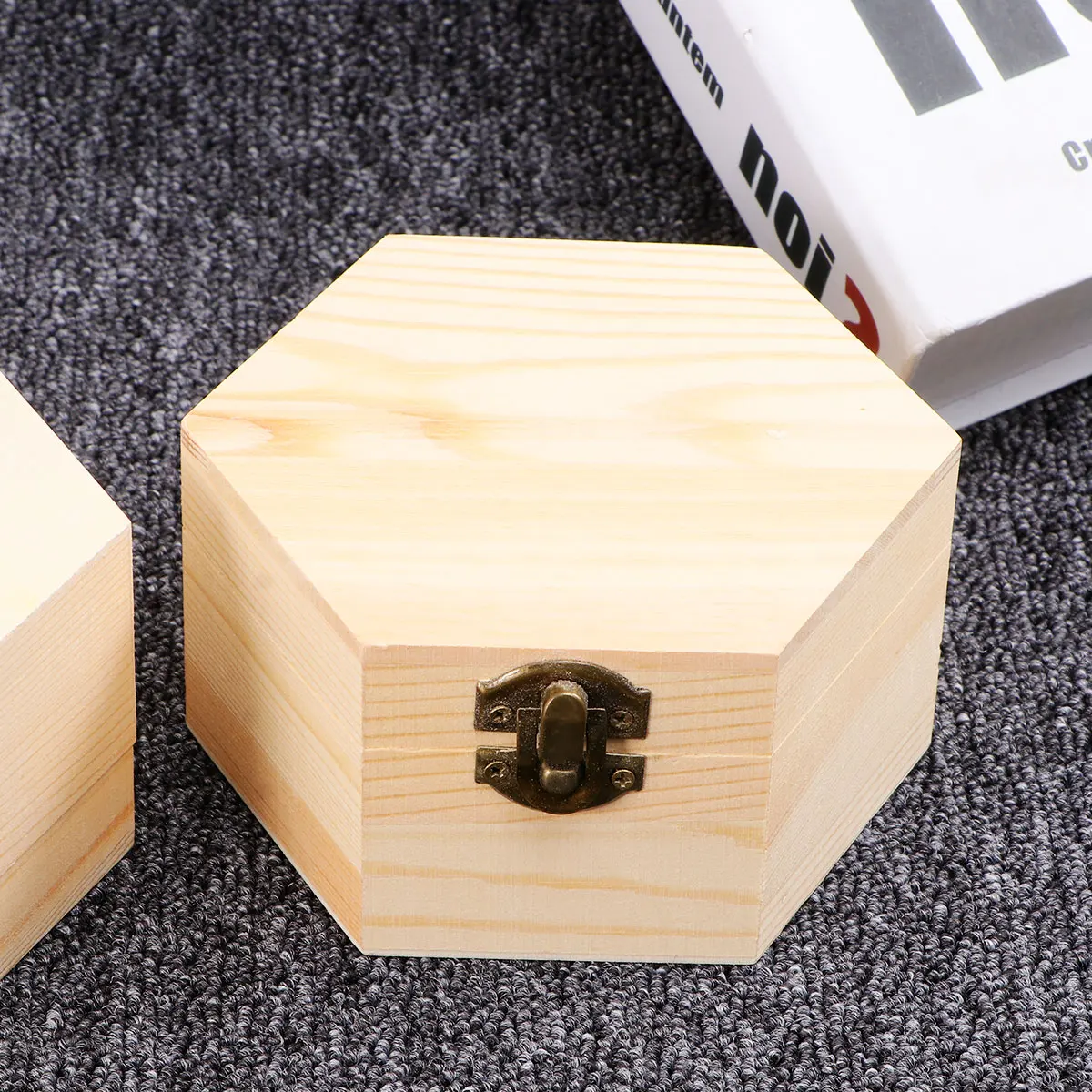 

2 pcs Hexagonal Wood Boxes for Soap Flower Jewelry Unfinished DIY Printing Valentine Gift Packaging Storage Case