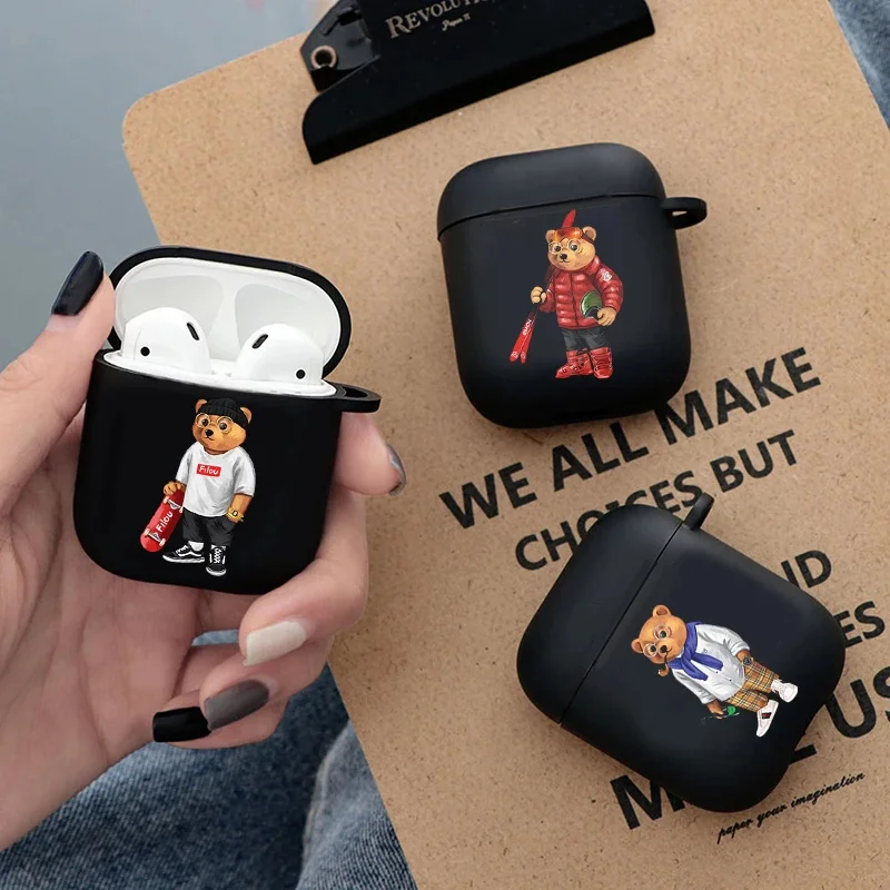 

Fashion Cute Cartoon Bear Silicone Case For Apple Airpods 3 2 1 Cases Bluetooth Earphone Cover for airpods Pro 3 Black Cover Bag