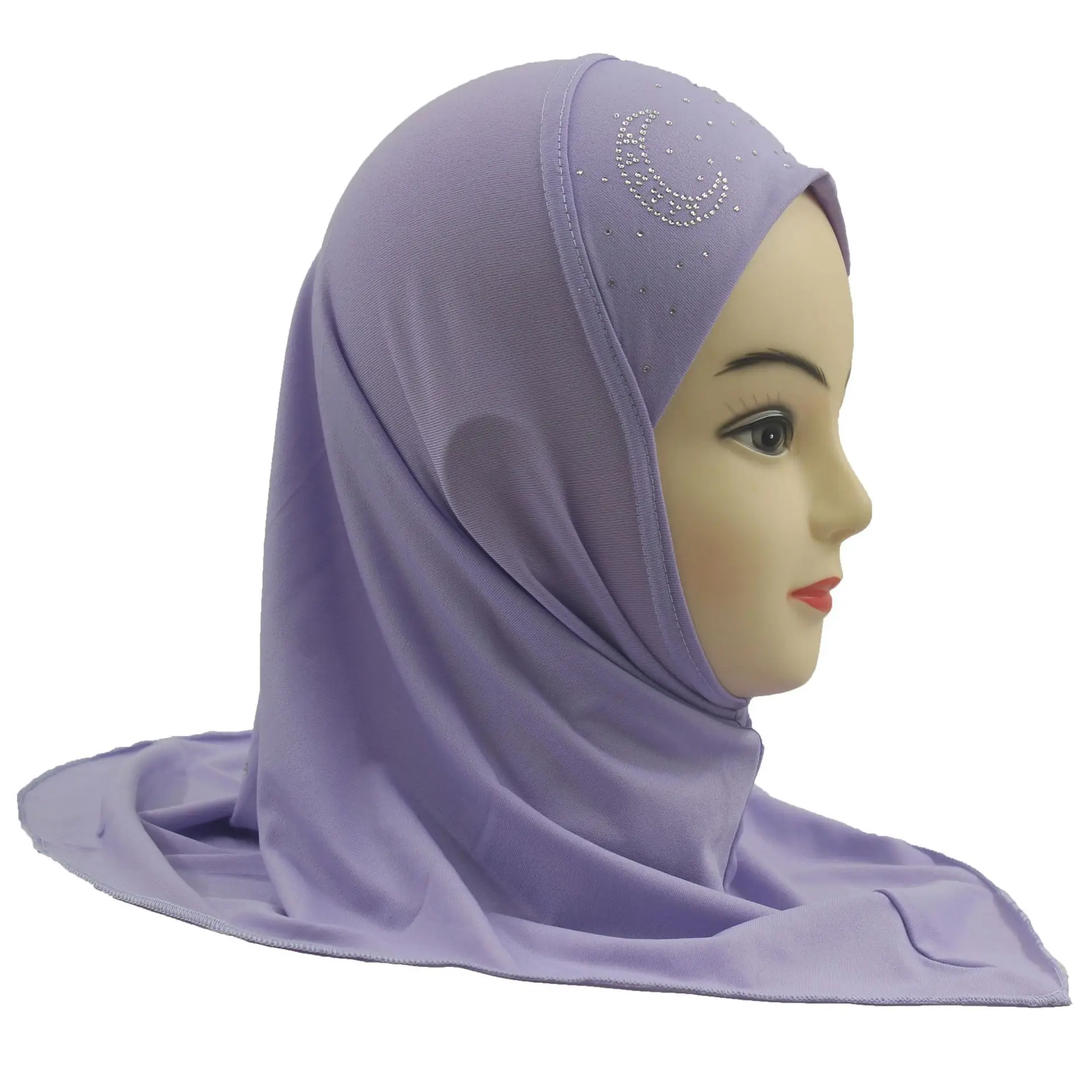 

New Girls Instant Hijab Scarf Children Muslim Bonnet Hijab Ramadan Rhinestone Headband Wrap Turban Headscarf for 2-6 Years Kids