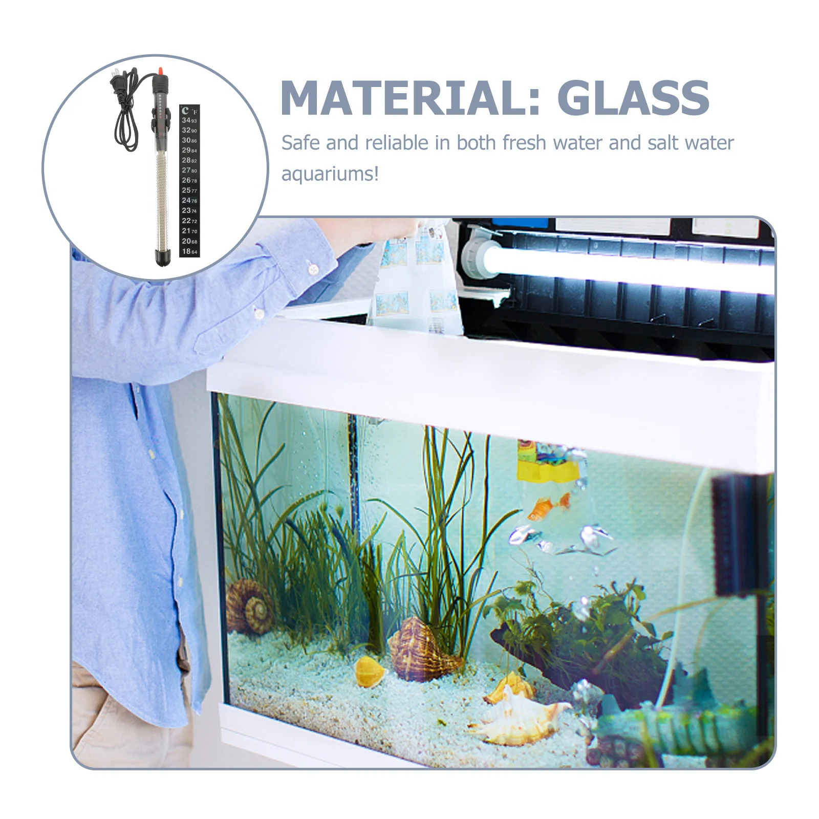 

2pc 300W Submersible Aquarium Heater Thermometer Set For Freshwater Saltwater Fish Tank Temperature Control Heating Rod Pet