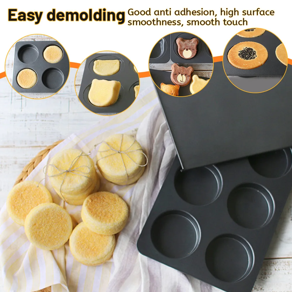 6 Cavity Carbon Steel Muffin Pan Cupcake Tray Baking Pan Non Stick Bakeware Cake Mooncake Burger Biscuit Pan Kitchen Baking Mold