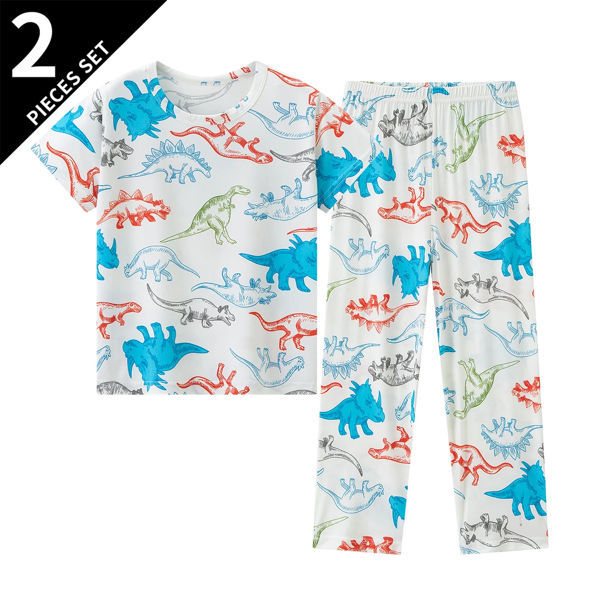 2/6-teiliges Sommer-Mode-Set für Kinder mit Aufdruck in Übergröße für Jungen, bequemes, kurzärmliges Oberteil mit Rundhalsausschnitt und weiche Hose – Detail 5