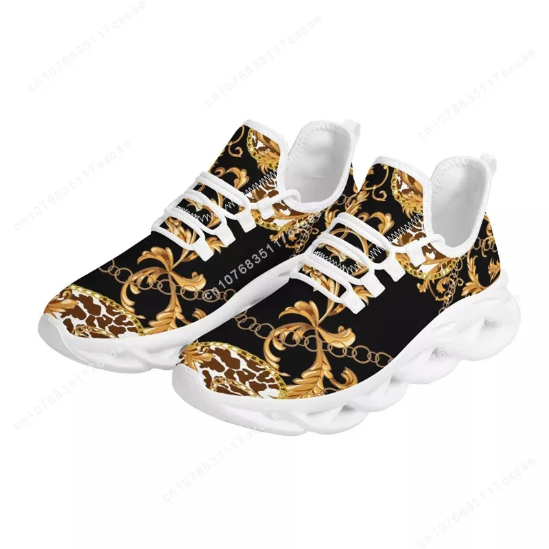Luxury European Golden Floral Women's Shoes Lace Up Ladies Platform Sneakers Couple Party Flat Mesh Leopard Print