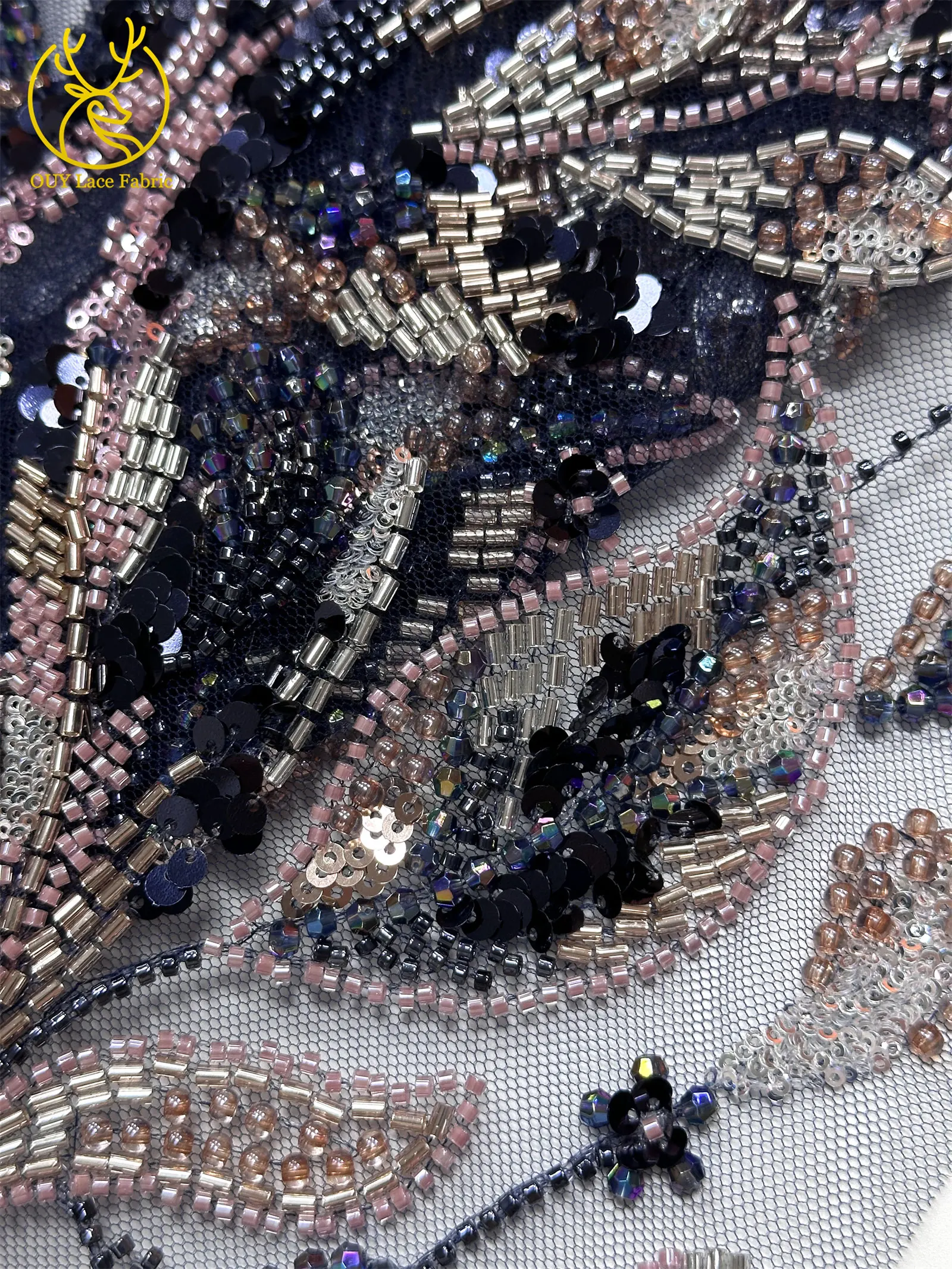 2026 Neuer afrikanischer handgefertigter Perlen-Spitzenstoff, 5 Yards, nigerianischer französischer Pailletten-Tüll-Spitzenstoff, geeignet für Hochzeits- und Partykleider – Detail 20