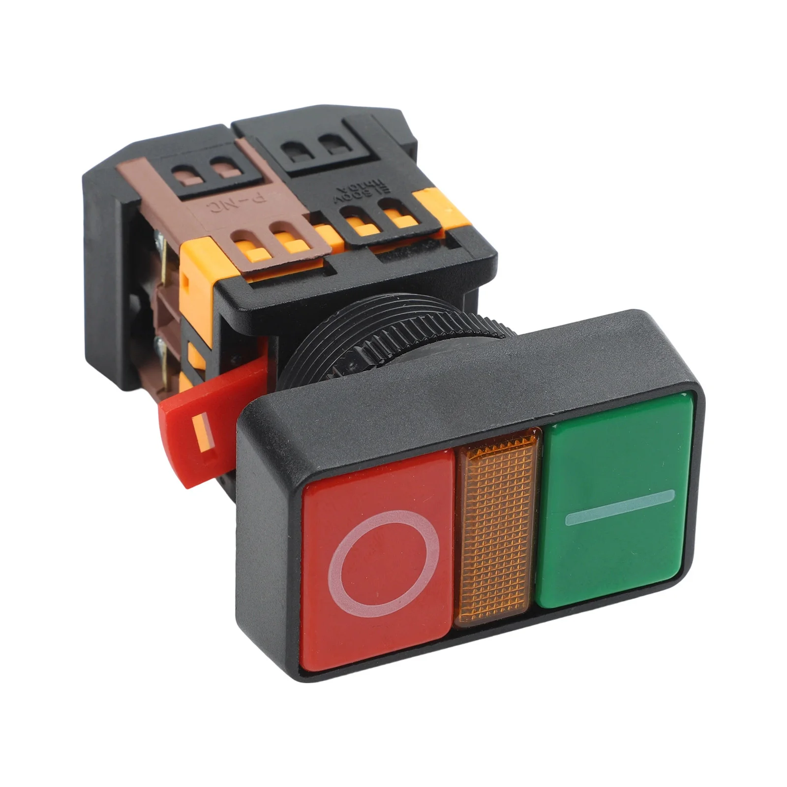Illuminated Dual Button Switch in Red and Green for Industrial Applications with Screw Terminal Wiring Connection