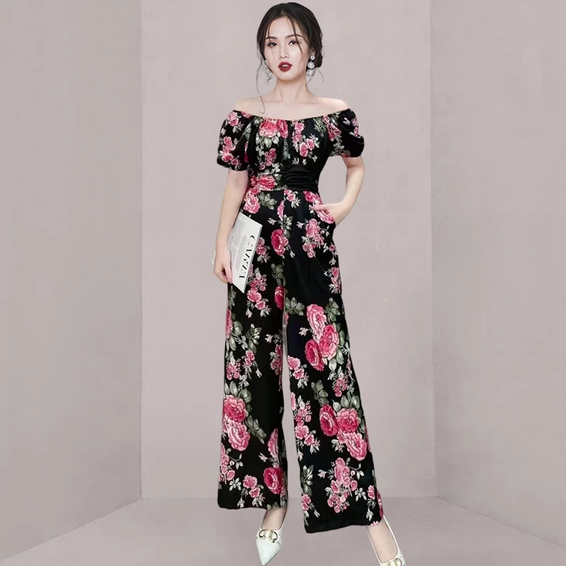 

Jumpsuit Women Elegance For Party Casual Boho Vintage Print Romper Long Wide-leg Jumpsuit Combinaison Femme 2023