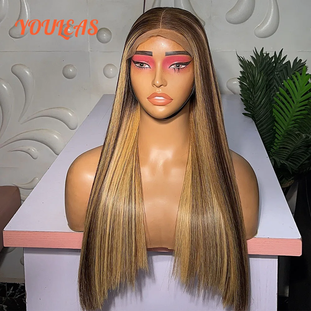 

Bone Straight Ombre 4/27 Colored Glueless Wig Human Hair Preplucked Ready To Wear 13x4 Transparent Lace Frontal Wigs For Women