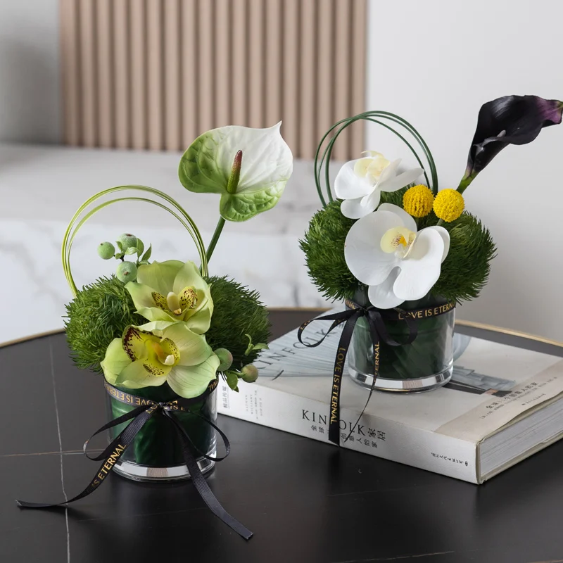 

Indoor furniture ornament creative coffee table flower living room hotel bookshelf high-end floral carnation Phalaenopsis
