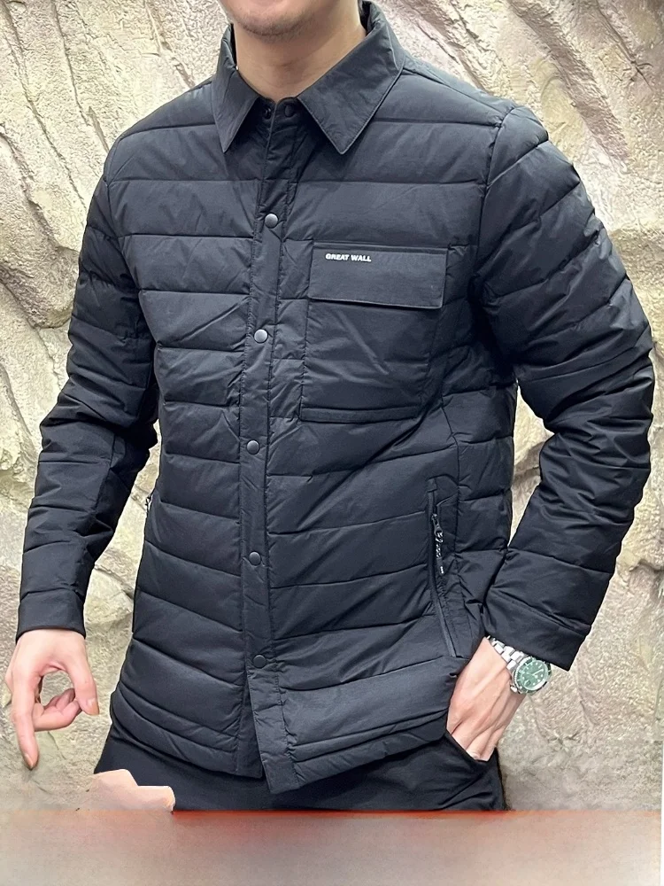 

Lightweight Waterproof Busin Men's down Jaet Collar Loing Fce Autumn Winter Nylon Polyester Blend Long Sve