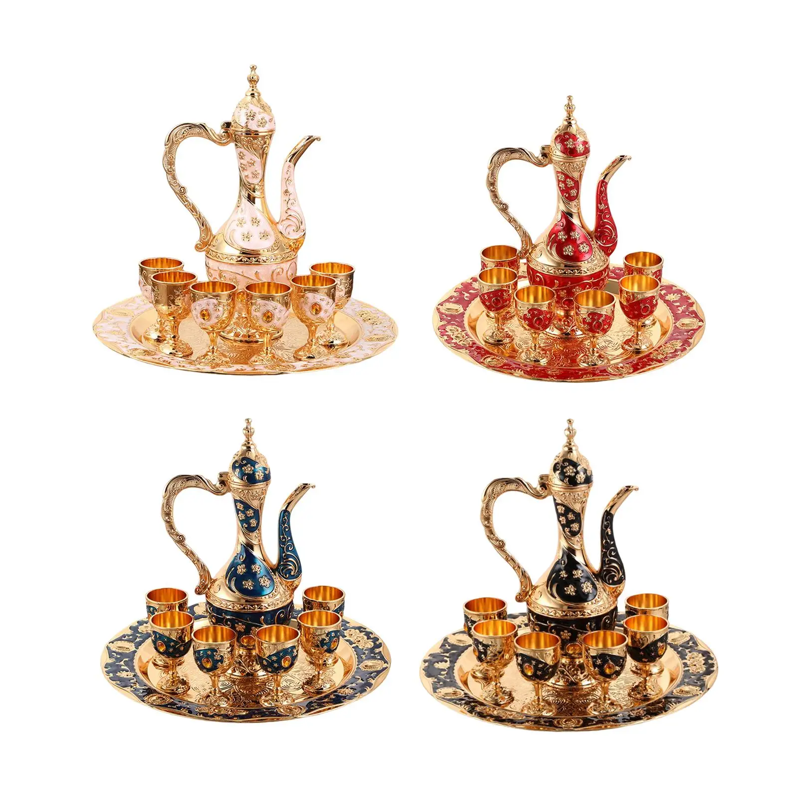 Turkish Tea Set Teapot Tray and 6 Cups Coffee Serving Set for Dining Room Wedding