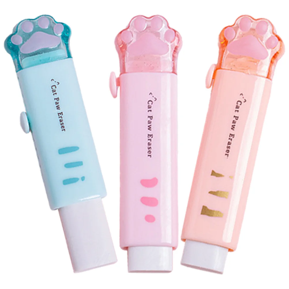 

3pcs Cat Paw Eraser Retractable Kawaii Cute Rubber Erasers For Pencil Students Stationery Fun Lightweight School Office