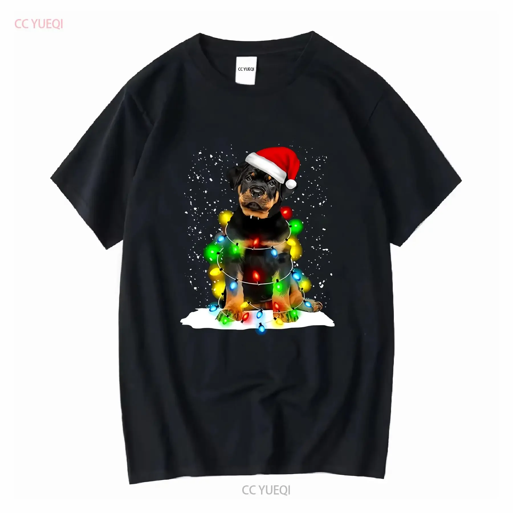 Santa Rottweiler Christmas Light Pajama Dog X mas Matching T Shirt Size S 5XL vintage Washed Top For Everyday Wear fashion