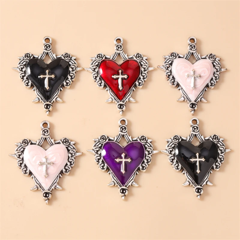 10 Stück 30 x 34 mm niedliche Emaille-Liebesherz-Kreuz-Anhänger für die Schmuckherstellung, Ohrringe, Anhänger, Halsketten, Armbänder, DIY-Bastelzubehör – Detail 2