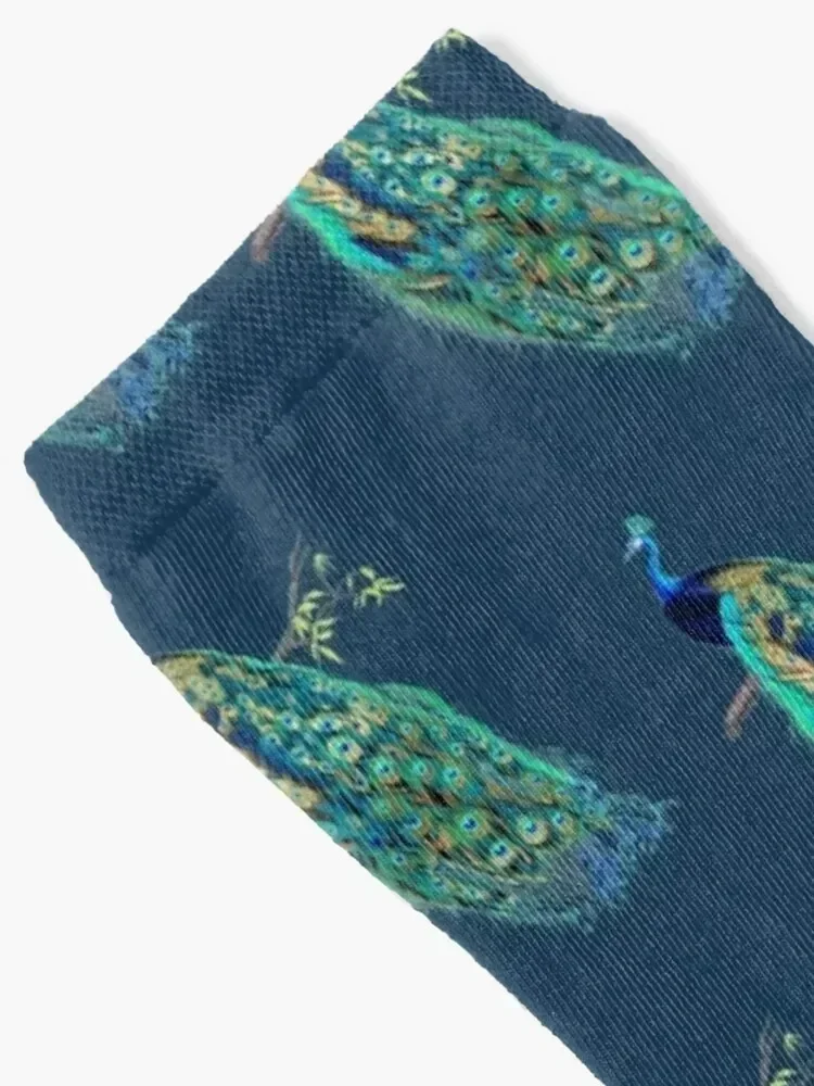 Vintage Peacock, Blue+Gold Socks bright garter winter cool Crossfit Woman Socks Men's