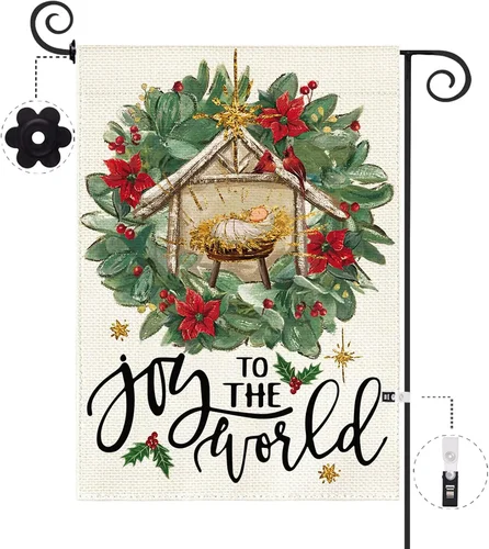 Christmas Jesus Garden Flag 12.5 X 18 Inch Double Sided Burlap Joy to the World JJE DDI GGX
