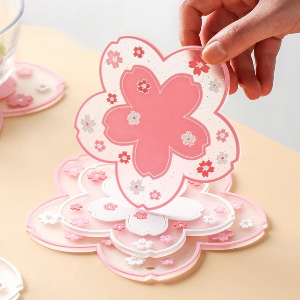 Kawaii Kirschblüten-Silikon-Untersetzer Rosa Weiß Sakura Kaffeetassen-Untersetzer Rutschfeste Wärmeisolierungsmatte Küchentisch-Dekoration