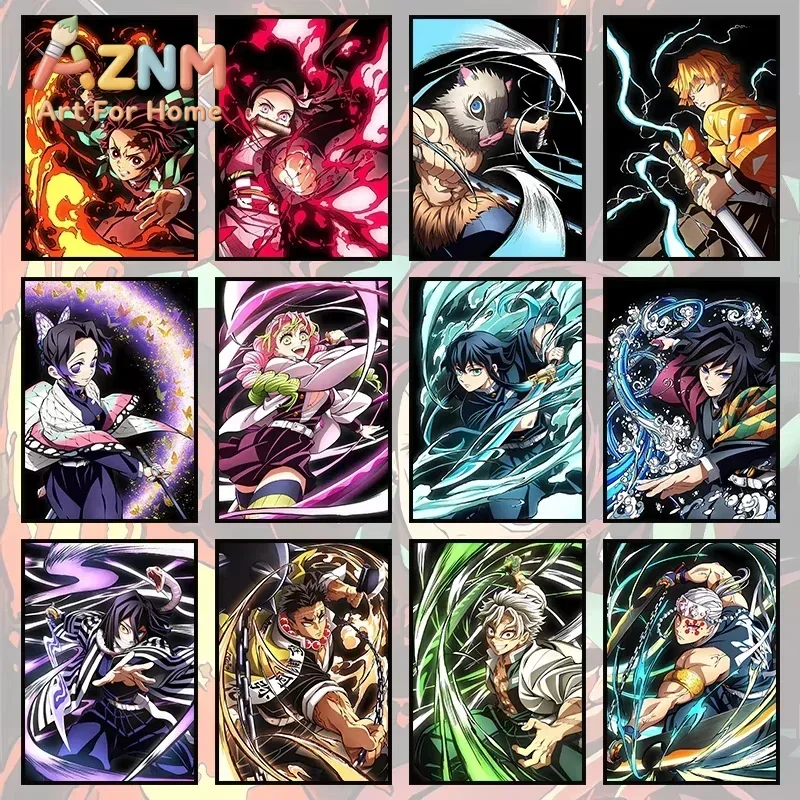 AZNM Demon Slayer Anime Canvas Wall Art Hashira Tanjiro Nezuko Zenitsu Manga Character Canvas Print Bedroom Decor Poster