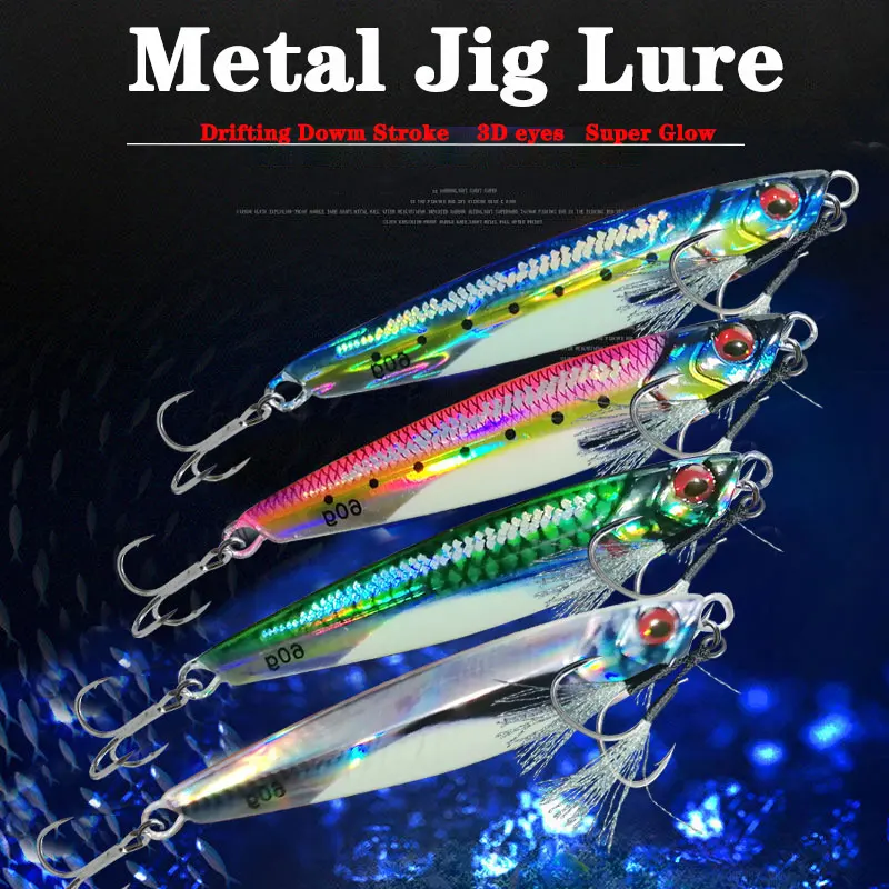 AS Slow JIg Lure Fishing UV Glow Jig 3D Print  Falling Angler 60g80g Metal Hard Bait Sinking Jigging Pesca Bait