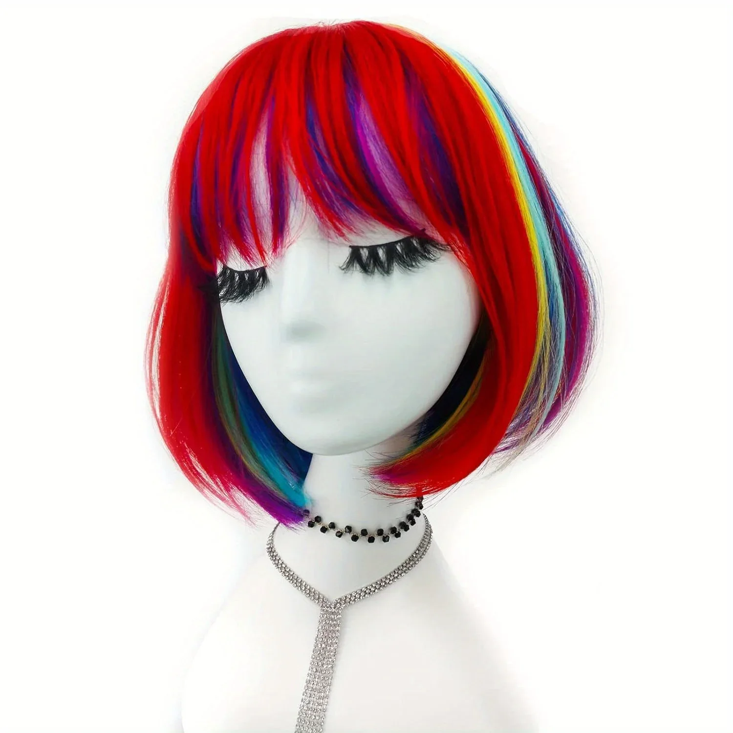Multicolor Regenboog Bob Pruiken Met Pony Baby Pruik Kort Kostuum Voor Kinderen Halloween Feest Cosplay Pruik Kleurrijke Synthetische Haar Pruiken