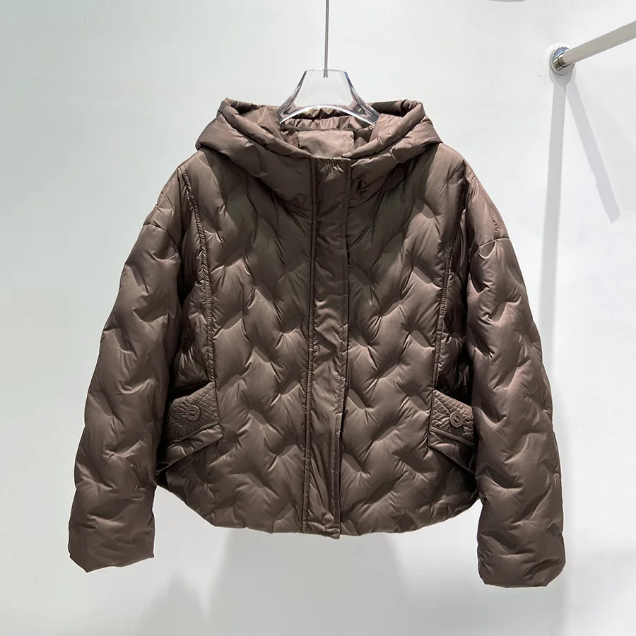 2025 Autumn/Winter New Women's Down Jacket Commuter Hoodie Short 90 White Duck Down