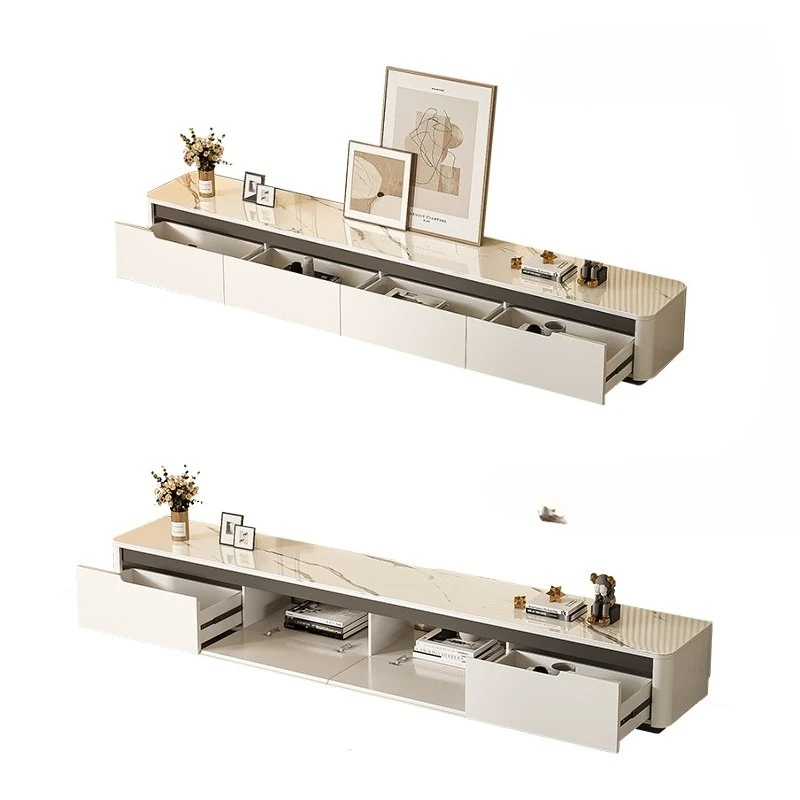 

TV coffee table combination, living room household light luxury small apartment rock slab solid wood