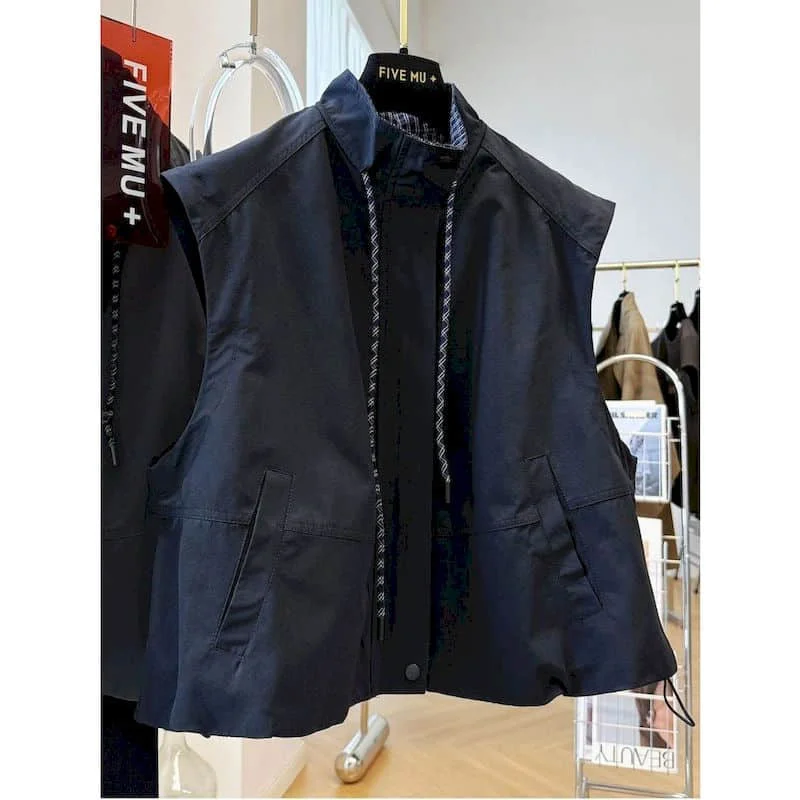 

Осенние жилеты с воротником-стойкой, эстетические жилеты, повседневные кардиганы, укороченные пальто без рукавов в корейском стиле, женская одежда