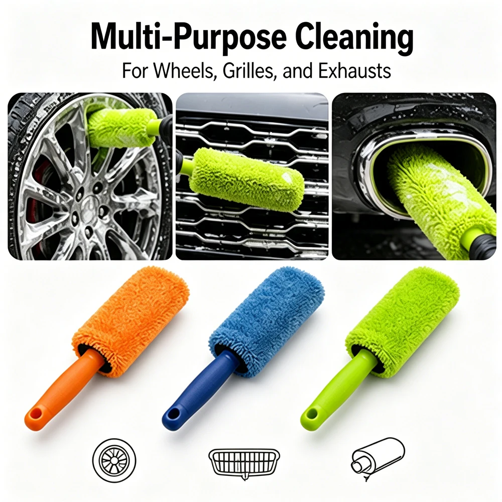 Soft Microfiber Car Rim Cleaning Brush Multi-Functional Auto Detailing Brush Wheels Grilles Exhausts Car Wash Tool