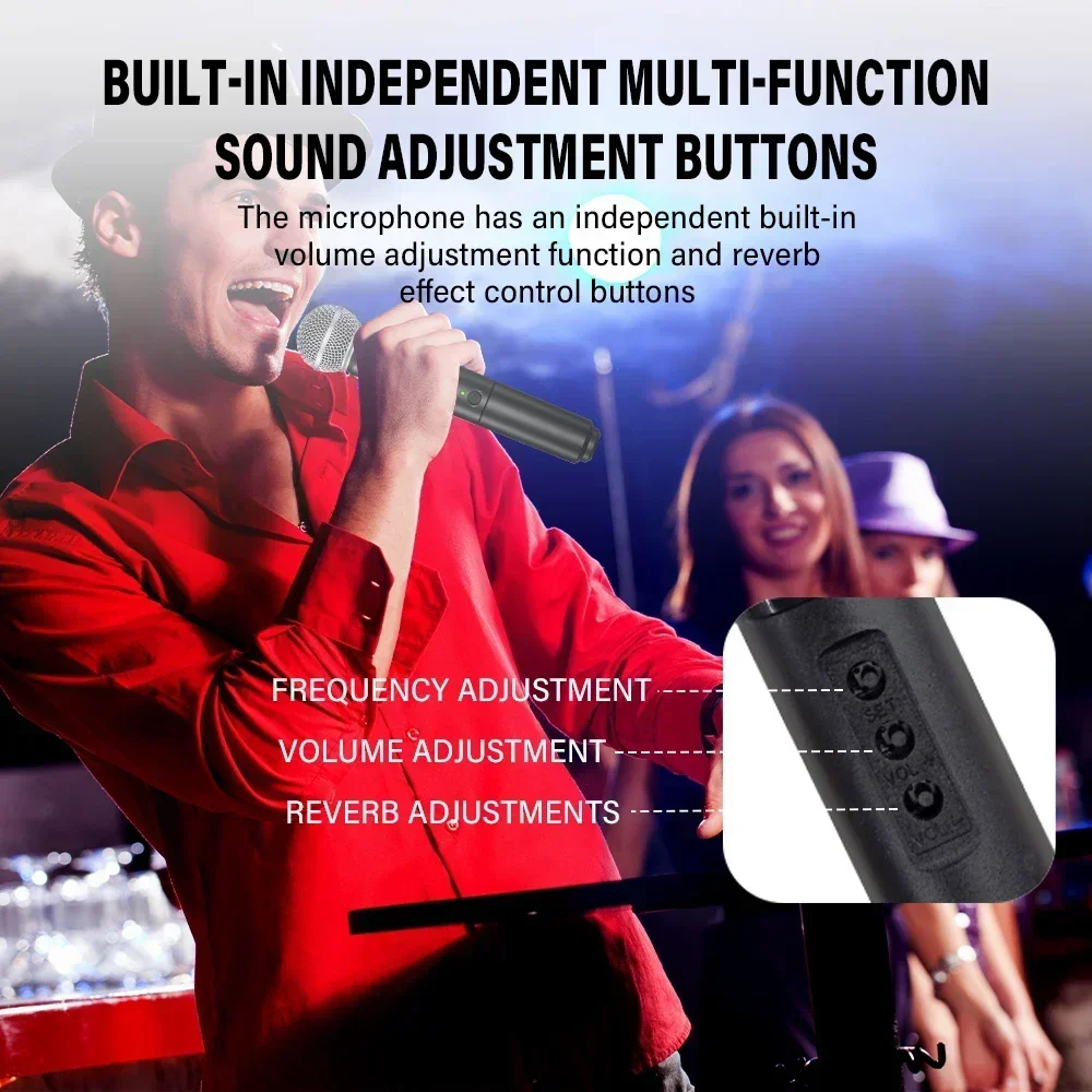 Wireless Microphone Dynamic Handheld Microphones Karaoke Microphone Mic with Rechargeable Receiver for Wedding Party Church Club