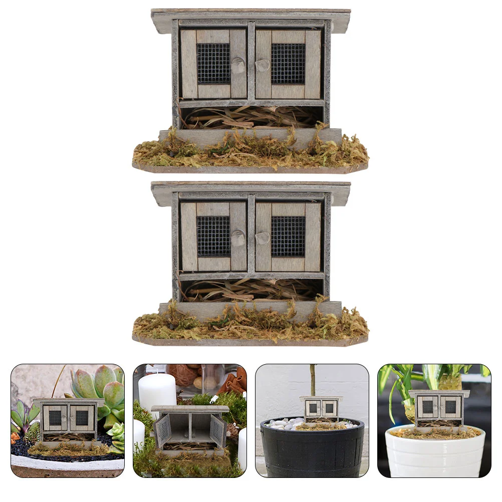 

2 Pcs Toy House Chicken Coop Tiny Nesting Boxes Bamboo Micro Landscape Decor