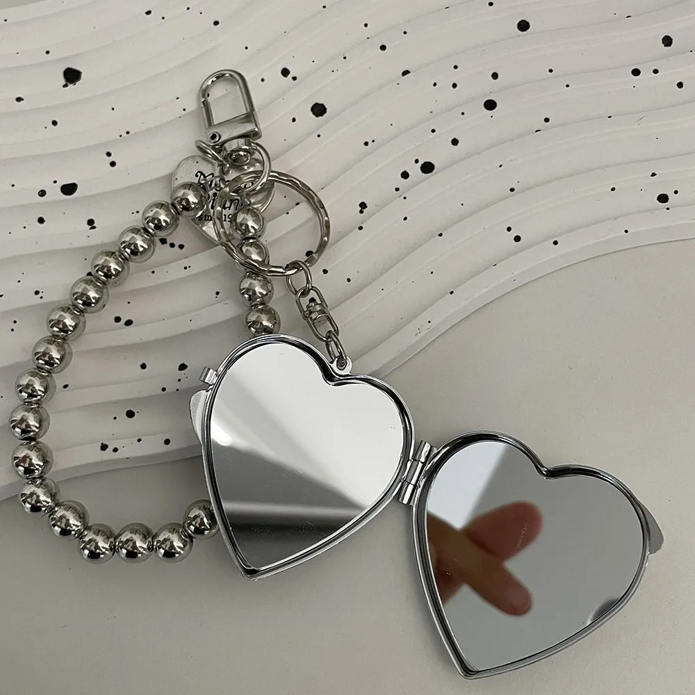 Metal Key Chain with Heart Shaped Mirror y2k Style Bag Pendant Sweet Cool Trendy Fashion Pendant