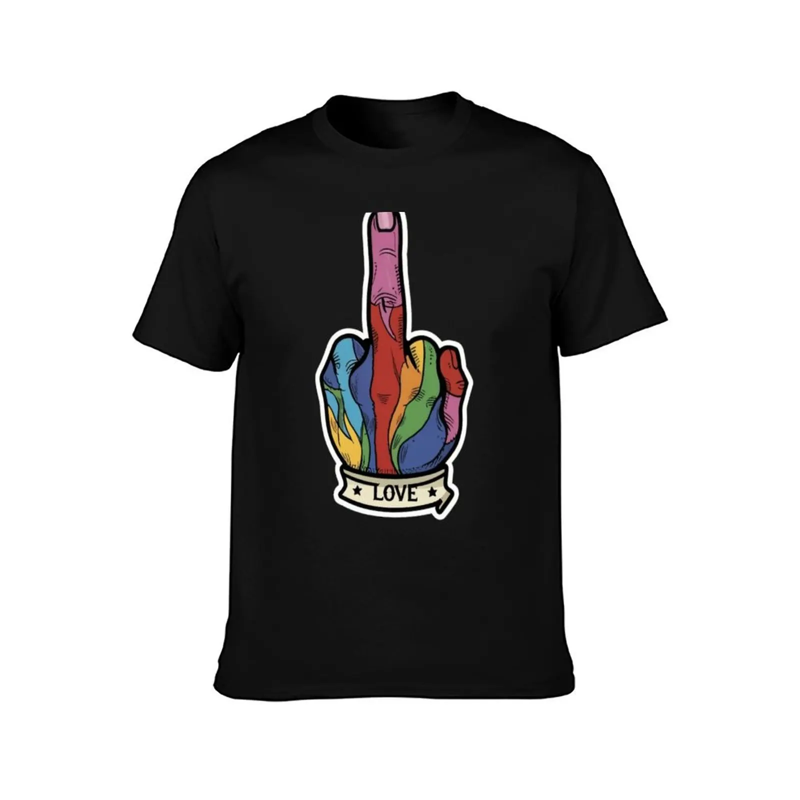 Love Hippie Sabotage Trippy Finger Colorful Humor Popart Pothead Style T-Shirt Soft Cotton Print T-Shirt