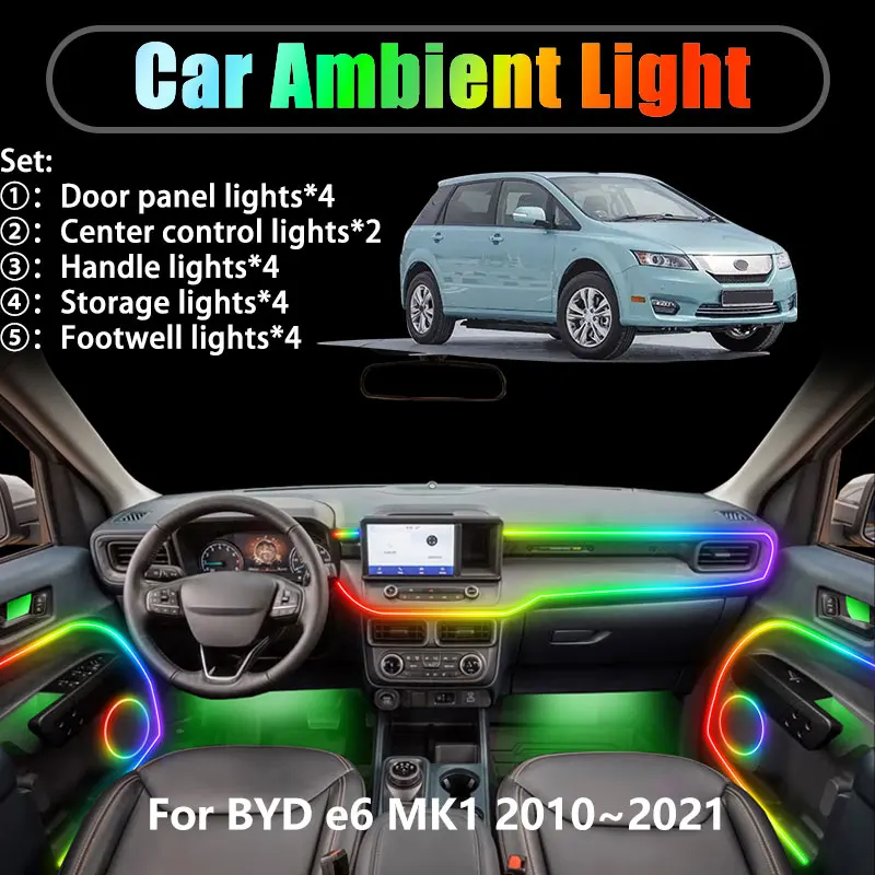 

For BYD e6 MK1 2010~2021 2011 2012 2013 2/18 in 1 Car ambient lighting Led trunk interior led lights USB RGB Ensemble Streamer