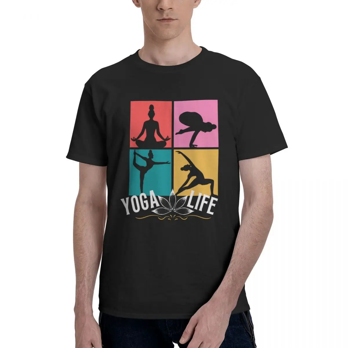 Men Yoga Life Poses T Shirt Streetwear Plus Size O-neck Cotton Sleeve Custom Anime Shirt