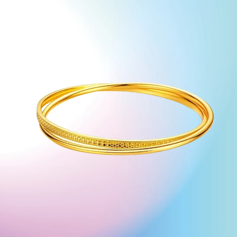 

new 9999 Real Gold 24K Light Luxury Niche Premium Double Ring Dragon Scale Bracelet Explosive Flash Bouncing Honeycomb Prime