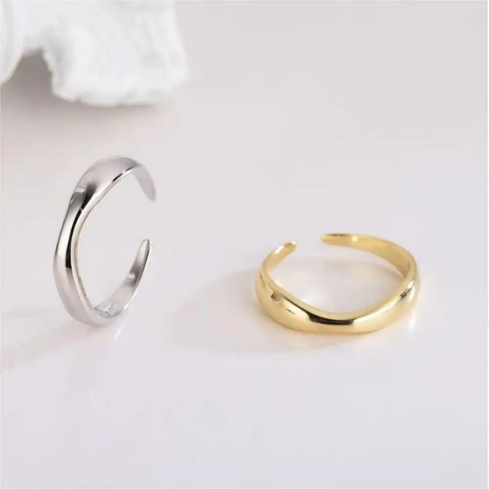 1/3 PCS Stackable Stainless Steels Adjustable Ripple Rings 18K Plated Gold Silver Minimalist Irregular Rings for Women Jewelry image 4