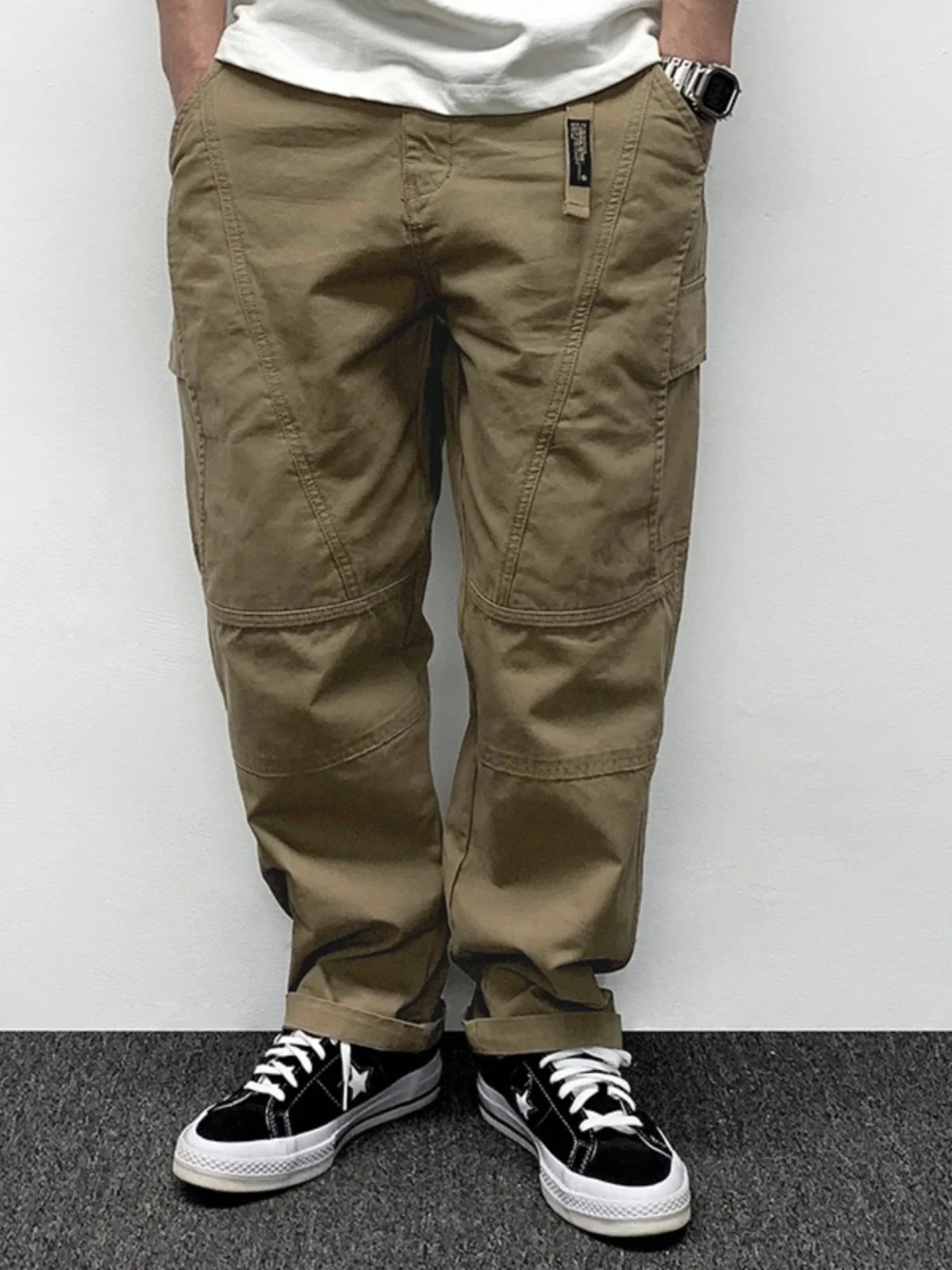 

American Retro Pure Cotton Work Pants Men's Multiple ket Design Loose Long Pants Small Cro ape Casual Twill Cloth Pants