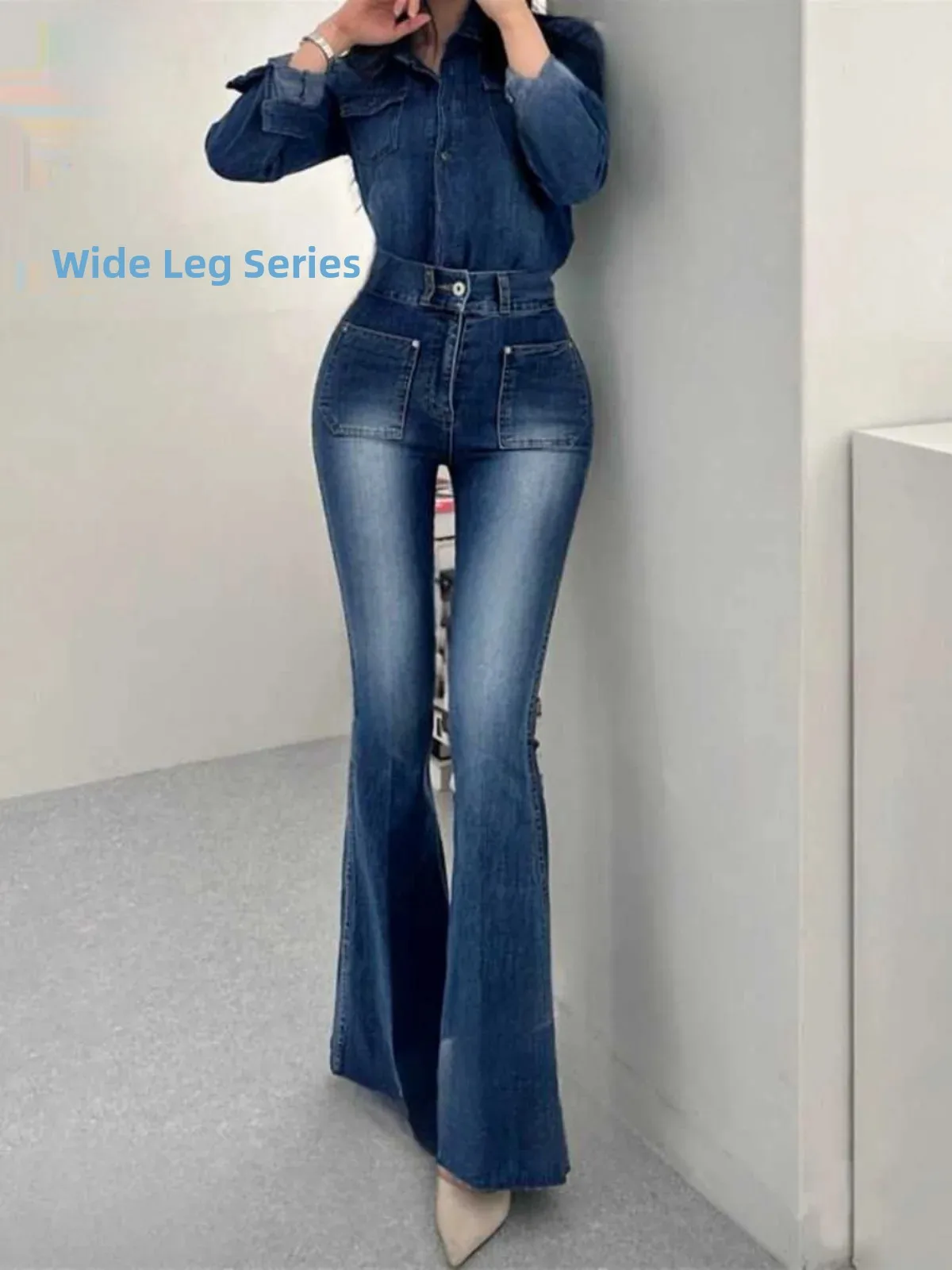 High Waist Bell Bottom Jeans Women's Elastic Vintage High Waist Cotton Stretch Denim Long Pants with Butt Lifting Pads