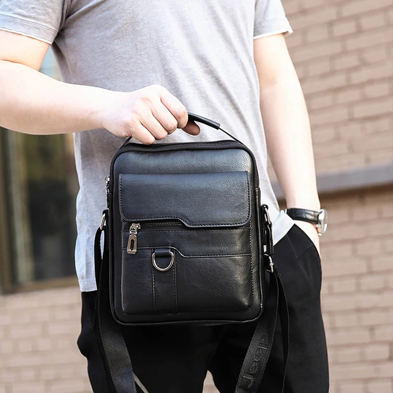 New Vintage Men Crossbody Bag Leather Shoulder Bag For Men Handbags Brown Black Business Messenger Side Bag Male Flap Travel Bag